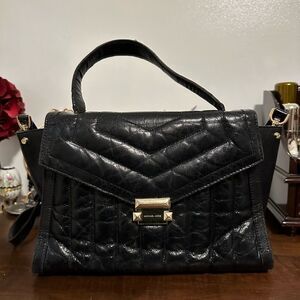 Michael Kors Whitney Large Quilted Leather Satchel Shoulder Black